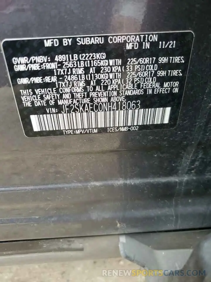 13 Фотография поврежденного автомобиля JF2SKAEC0NH418063 SUBARU FORESTER 2022