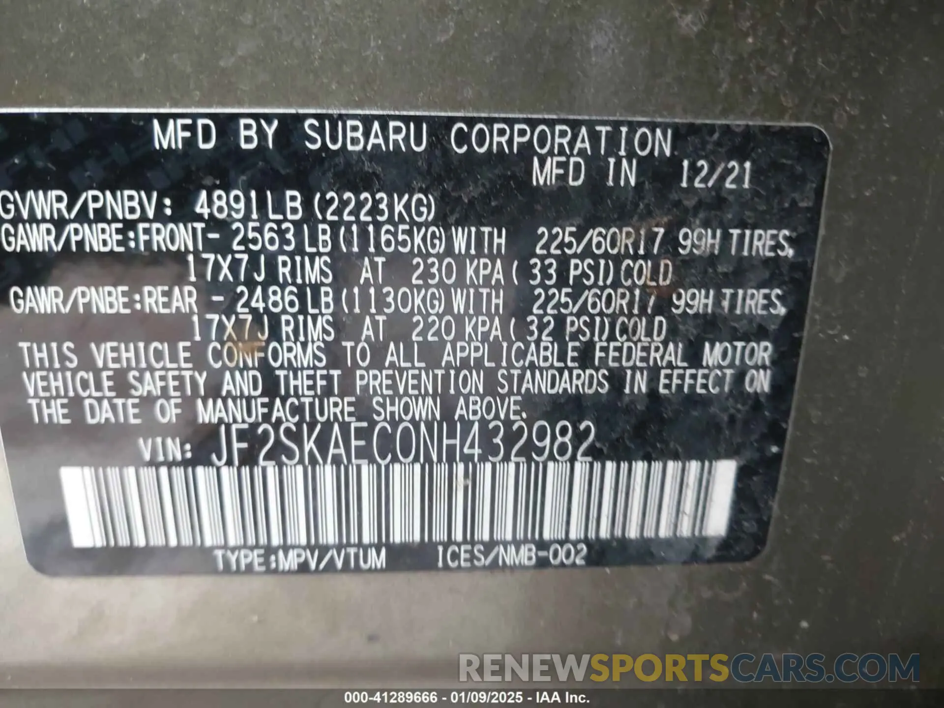 9 Photograph of a damaged car JF2SKAEC0NH432982 SUBARU FORESTER 2022