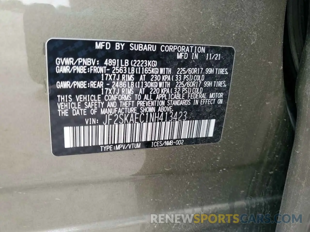 14 Photograph of a damaged car JF2SKAEC1NH413423 SUBARU FORESTER 2022