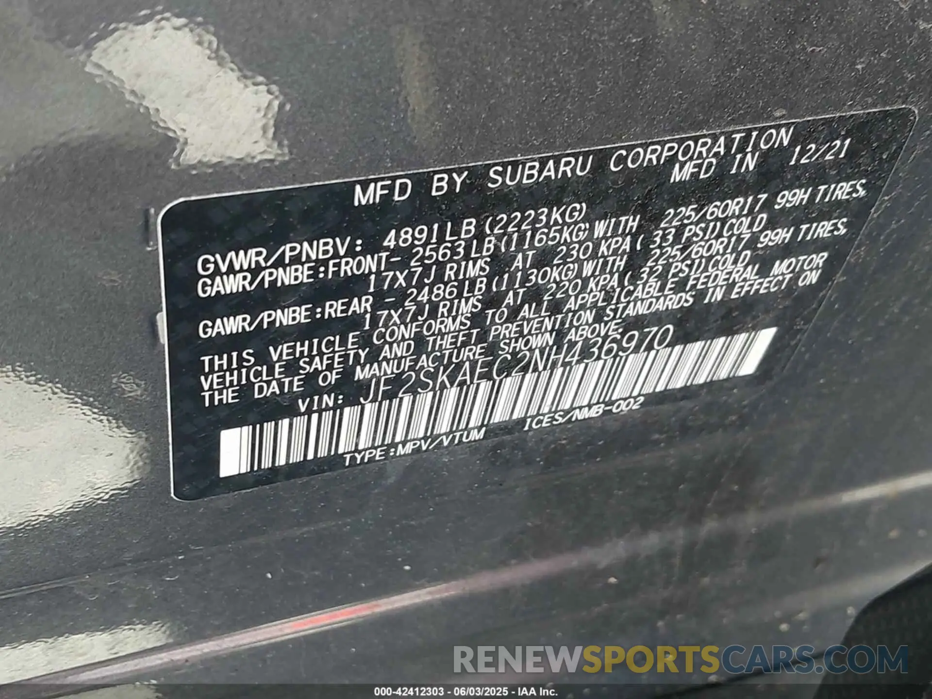9 Photograph of a damaged car JF2SKAEC2NH436970 SUBARU FORESTER 2022