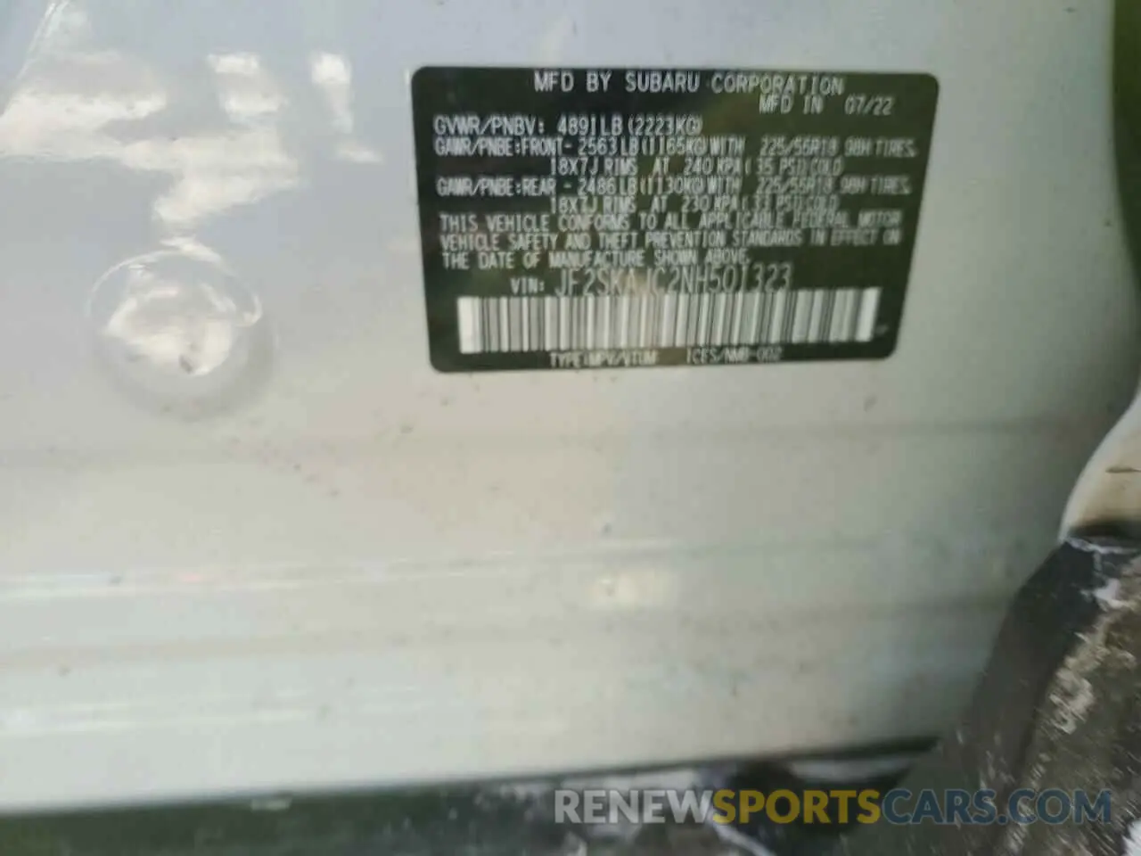 14 Photograph of a damaged car JF2SKAJC2NH501323 SUBARU FORESTER 2022