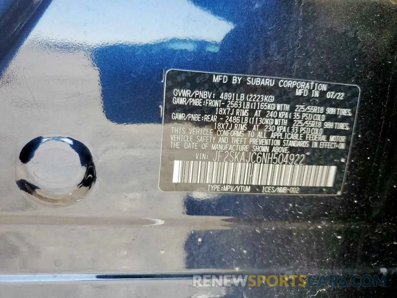 14 Photograph of a damaged car JF2SKAJC6NH504922 SUBARU FORESTER 2022