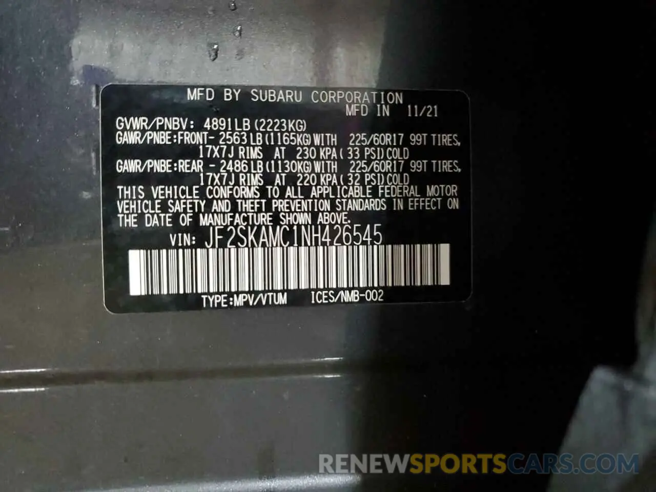 13 Photograph of a damaged car JF2SKAMC1NH426545 SUBARU FORESTER 2022