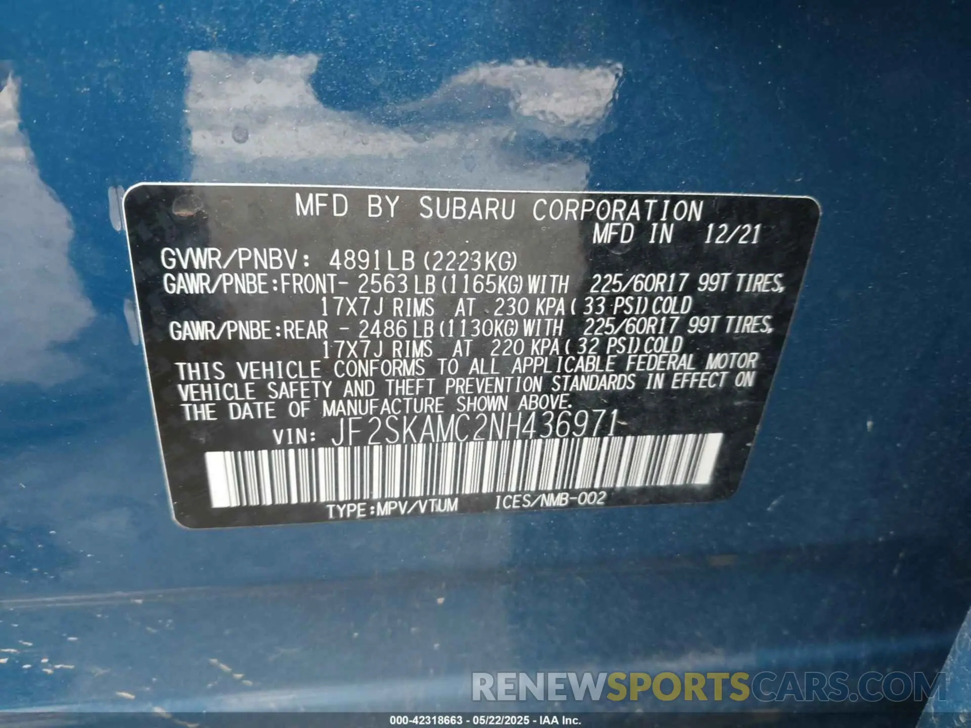 9 Фотография поврежденного автомобиля JF2SKAMC2NH436971 SUBARU FORESTER 2022