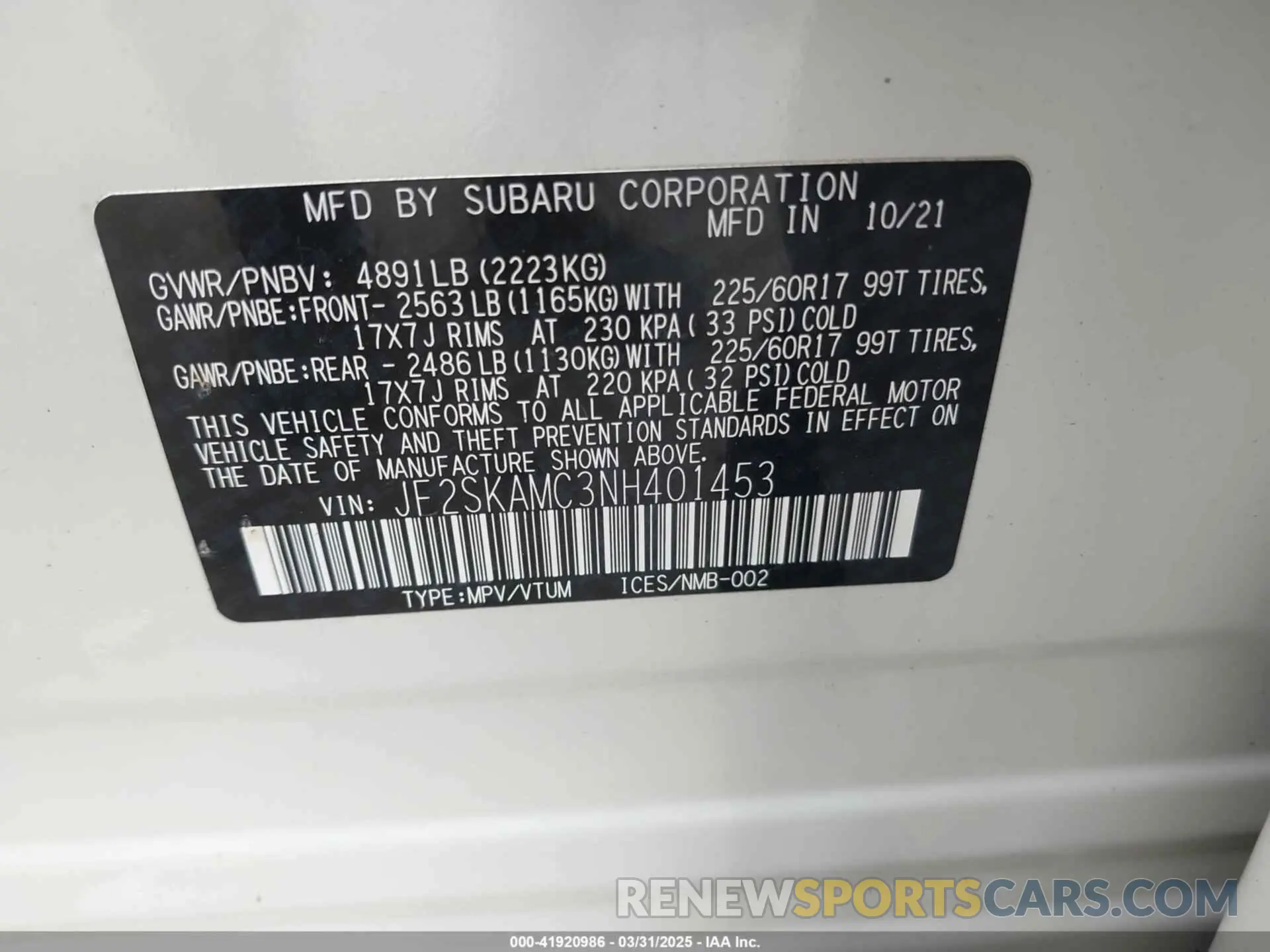 9 Фотография поврежденного автомобиля JF2SKAMC3NH401453 SUBARU FORESTER 2022