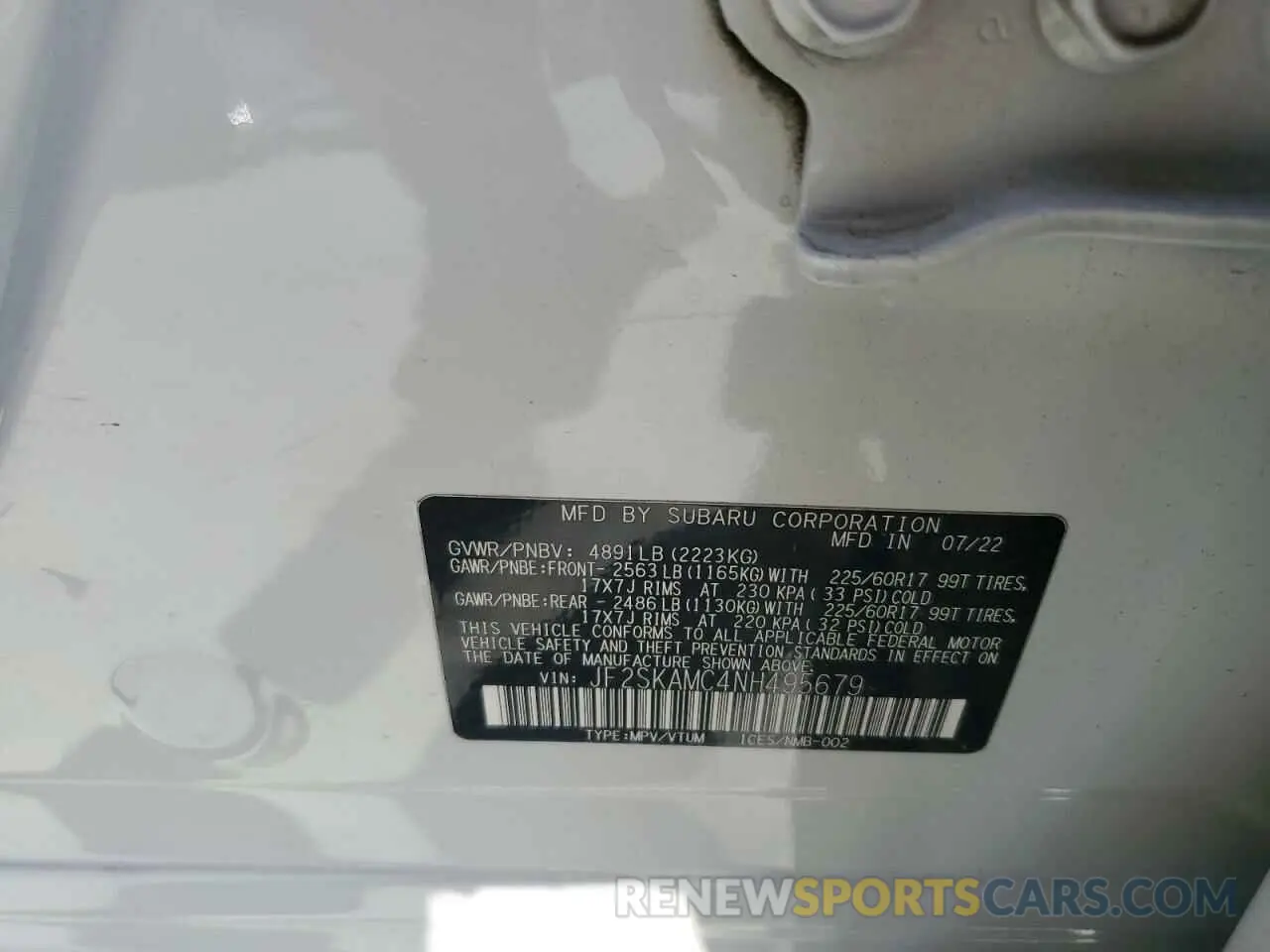15 Photograph of a damaged car JF2SKAMC4NH495679 SUBARU FORESTER 2022