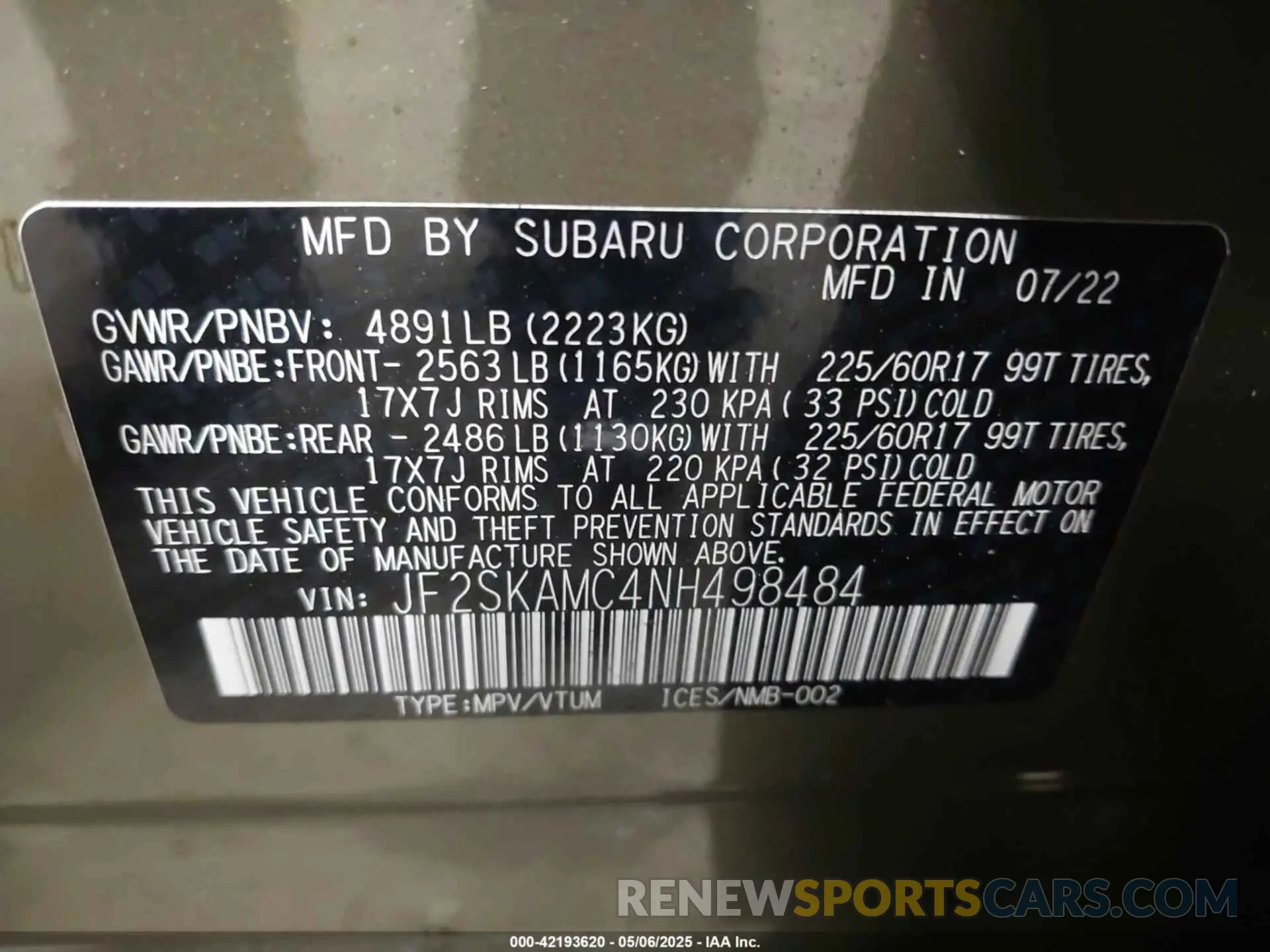 9 Фотография поврежденного автомобиля JF2SKAMC4NH498484 SUBARU FORESTER 2022
