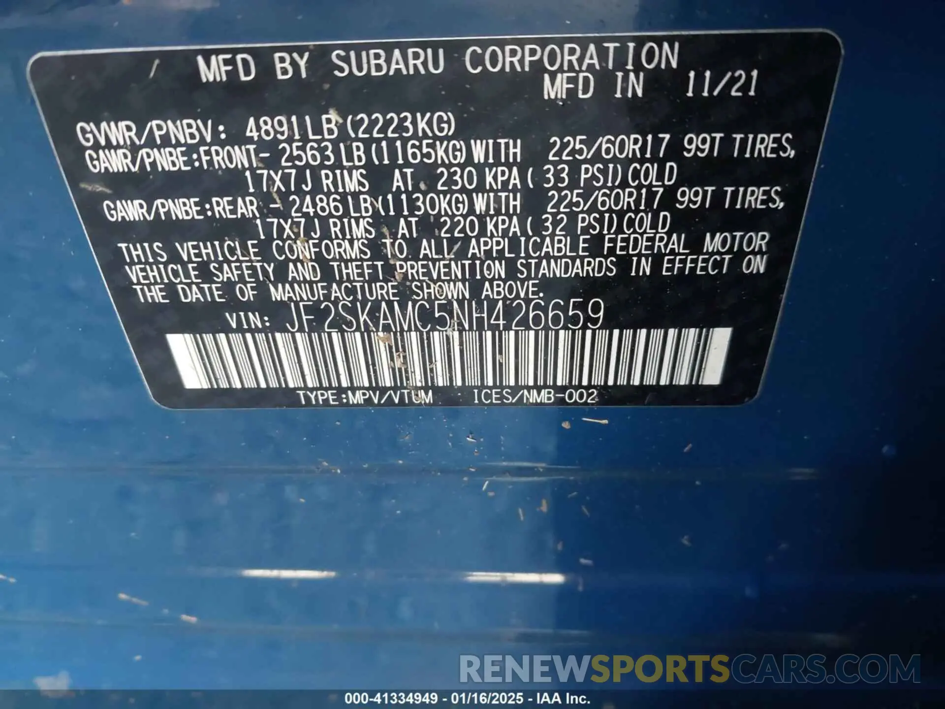 9 Photograph of a damaged car JF2SKAMC5NH426659 SUBARU FORESTER 2022