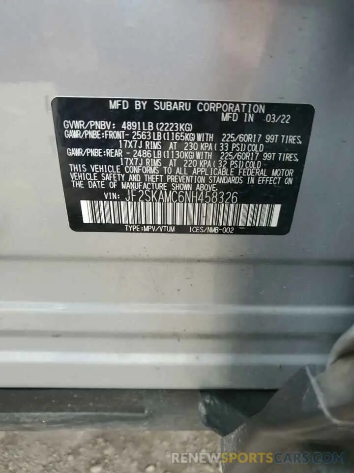13 Photograph of a damaged car JF2SKAMC6NH458326 SUBARU FORESTER 2022