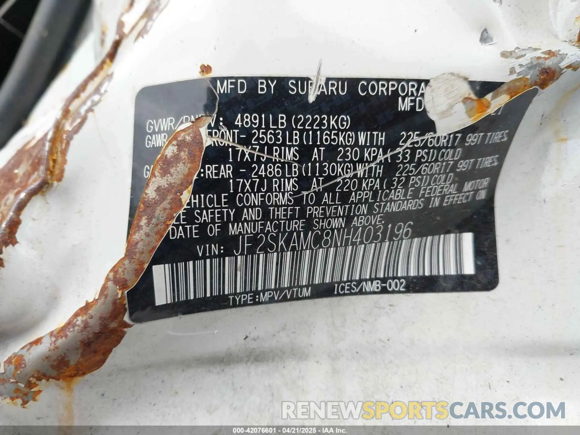 9 Photograph of a damaged car JF2SKAMC8NH403196 SUBARU FORESTER 2022