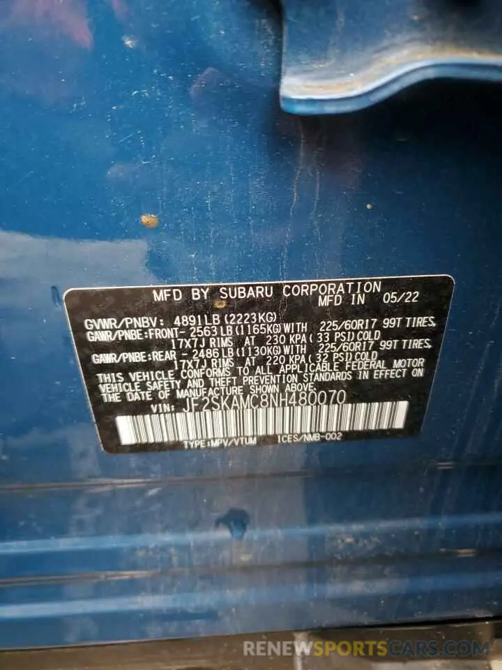 13 Photograph of a damaged car JF2SKAMC8NH480070 SUBARU FORESTER 2022