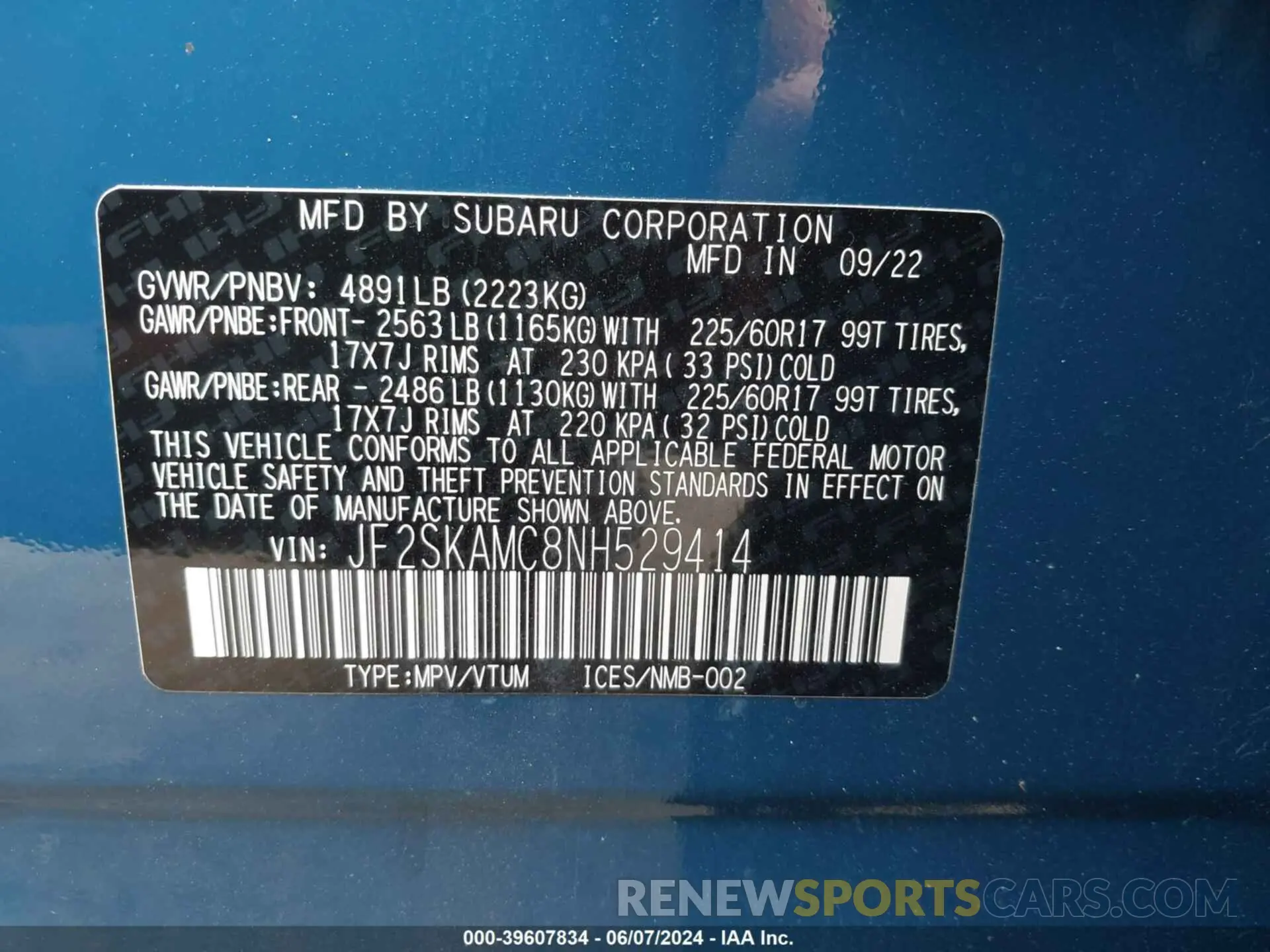 9 Фотография поврежденного автомобиля JF2SKAMC8NH529414 SUBARU FORESTER 2022