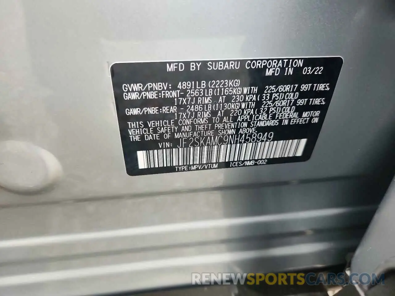 13 Photograph of a damaged car JF2SKAMC9NH458949 SUBARU FORESTER 2022