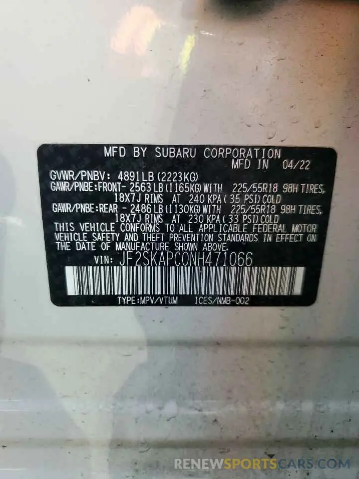 13 Фотография поврежденного автомобиля JF2SKAPC0NH471066 SUBARU FORESTER 2022
