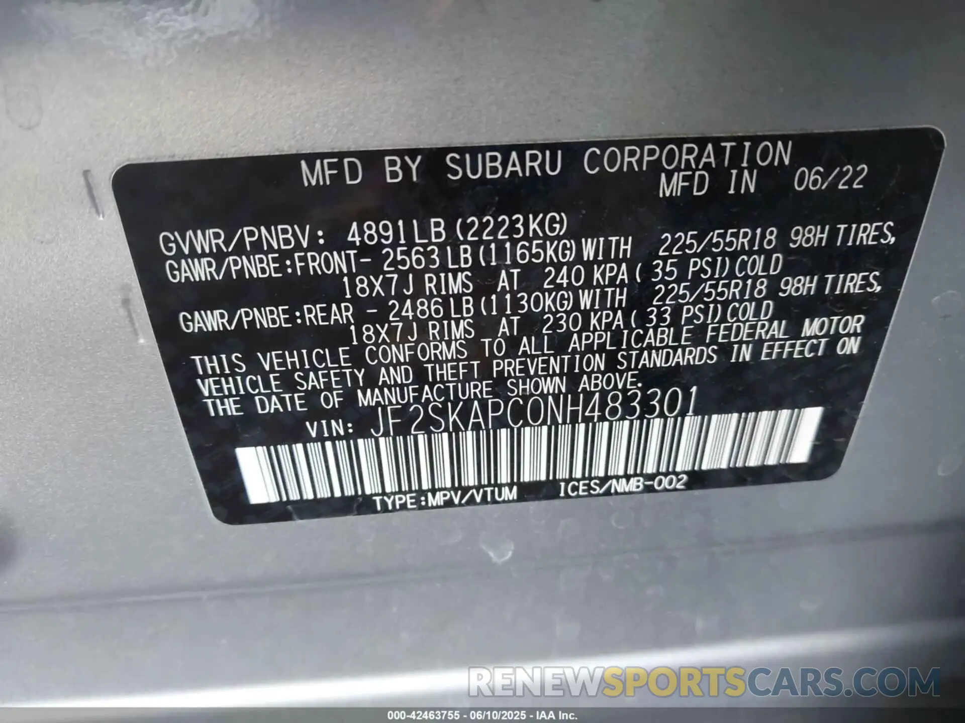 9 Photograph of a damaged car JF2SKAPC0NH483301 SUBARU FORESTER 2022