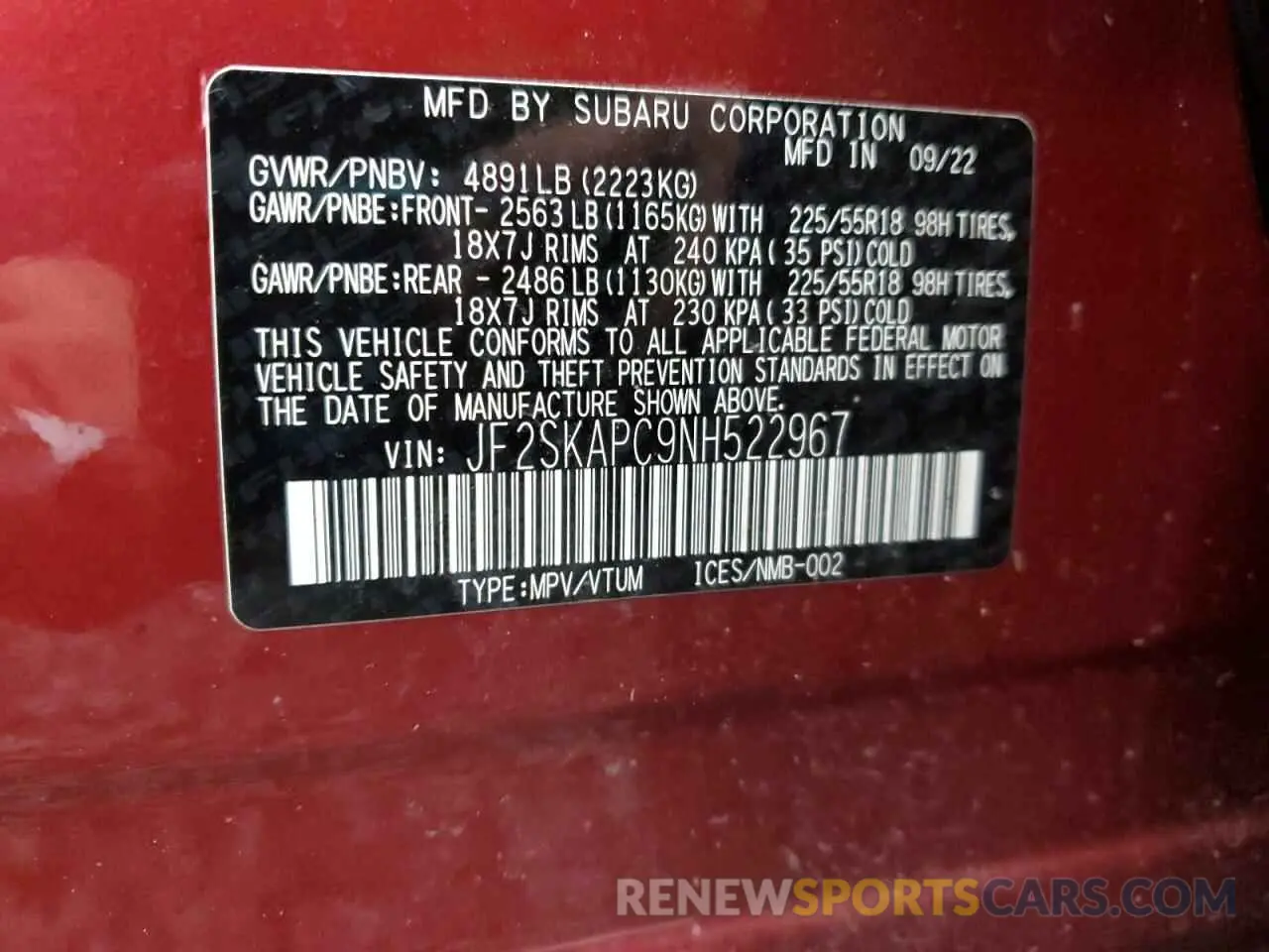 13 Фотография поврежденного автомобиля JF2SKAPC9NH522967 SUBARU FORESTER 2022