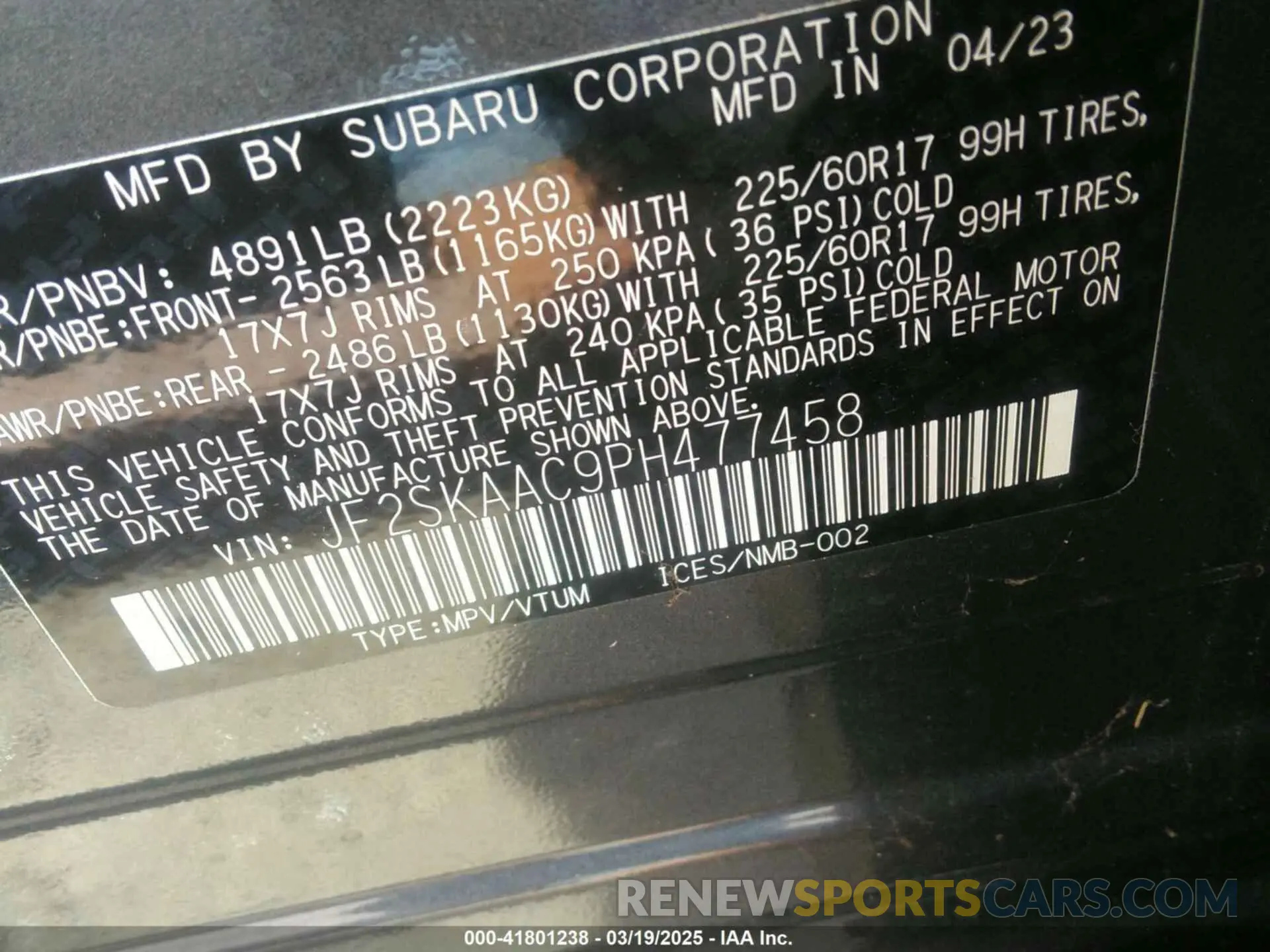 9 Photograph of a damaged car JF2SKAAC9PH477458 SUBARU FORESTER 2023