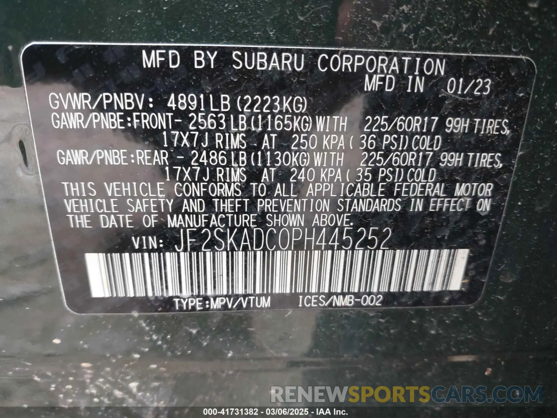 9 Фотография поврежденного автомобиля JF2SKADC0PH445252 SUBARU FORESTER 2023