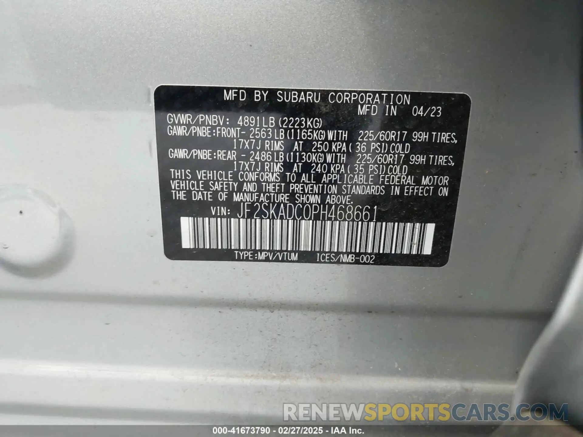 9 Photograph of a damaged car JF2SKADC0PH468661 SUBARU FORESTER 2023