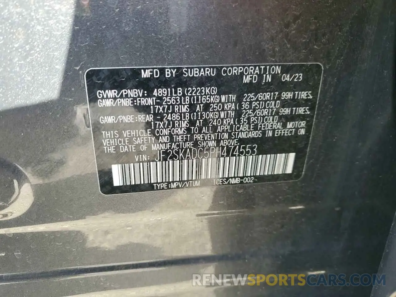 15 Photograph of a damaged car JF2SKADC5PH474553 SUBARU FORESTER 2023