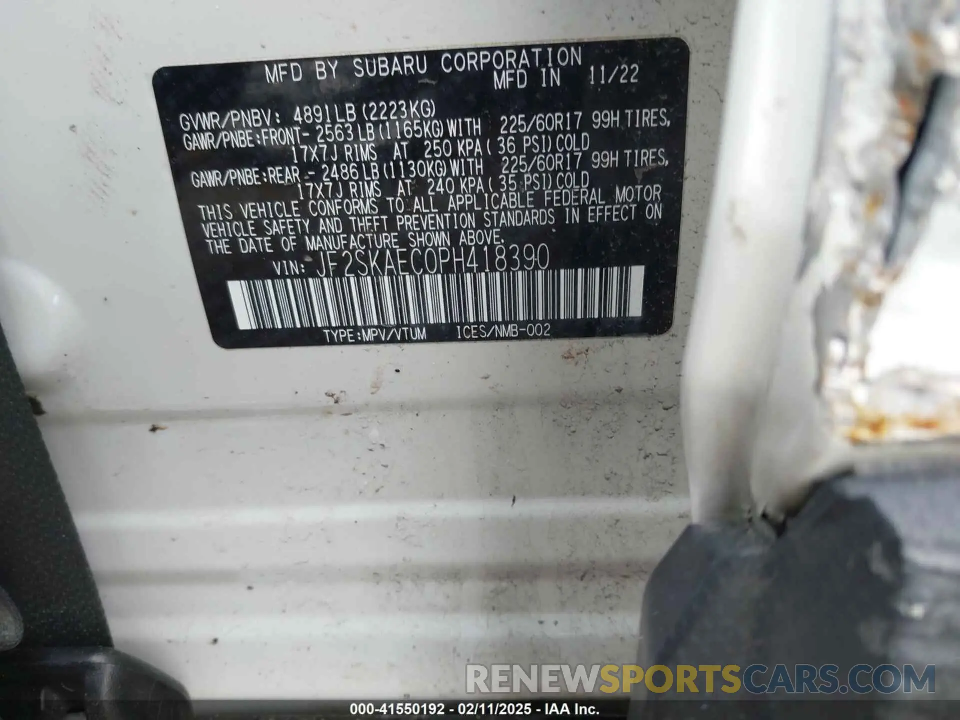 9 Photograph of a damaged car JF2SKAEC0PH418390 SUBARU FORESTER 2023