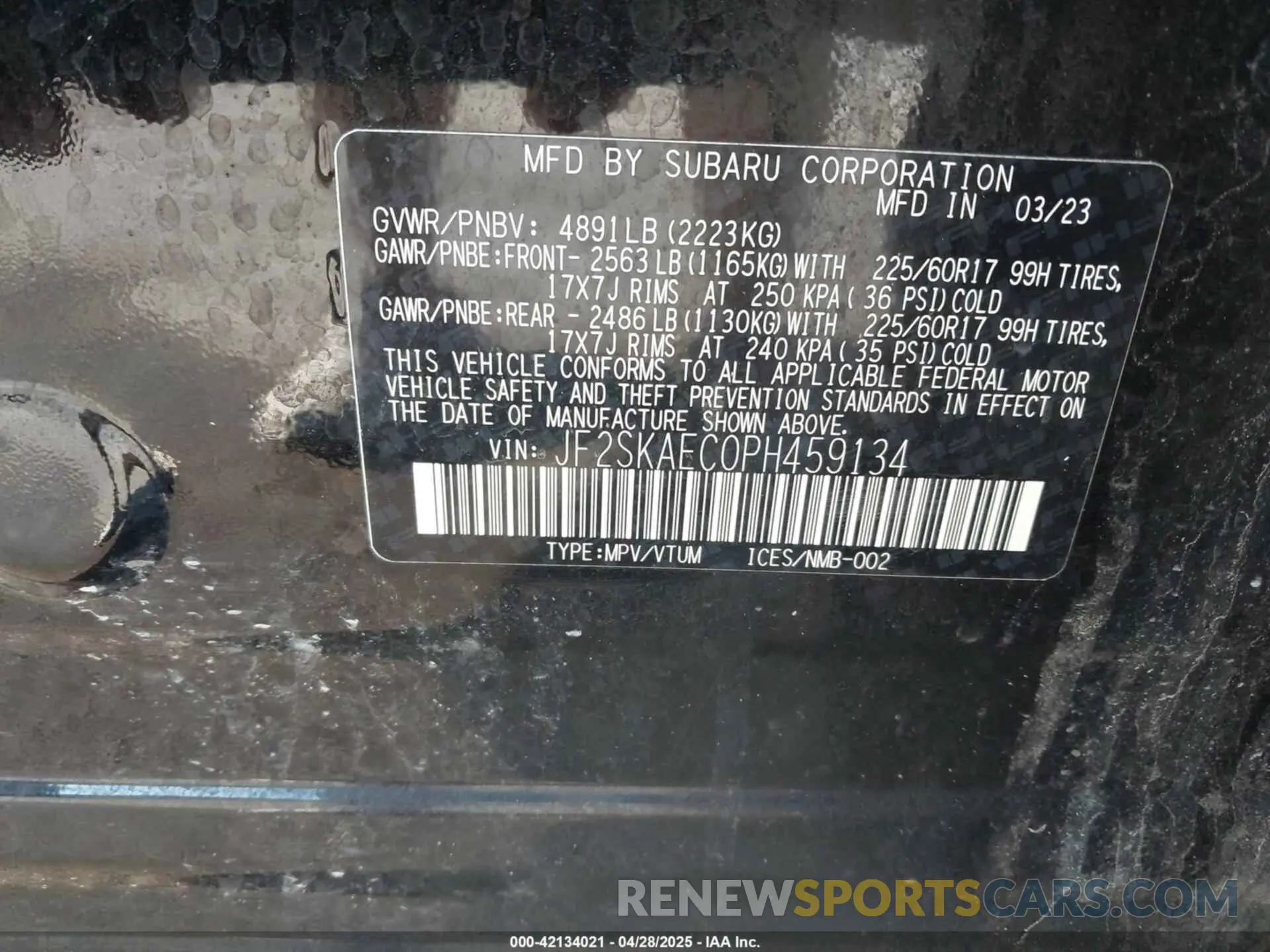 9 Фотография поврежденного автомобиля JF2SKAEC0PH459134 SUBARU FORESTER 2023
