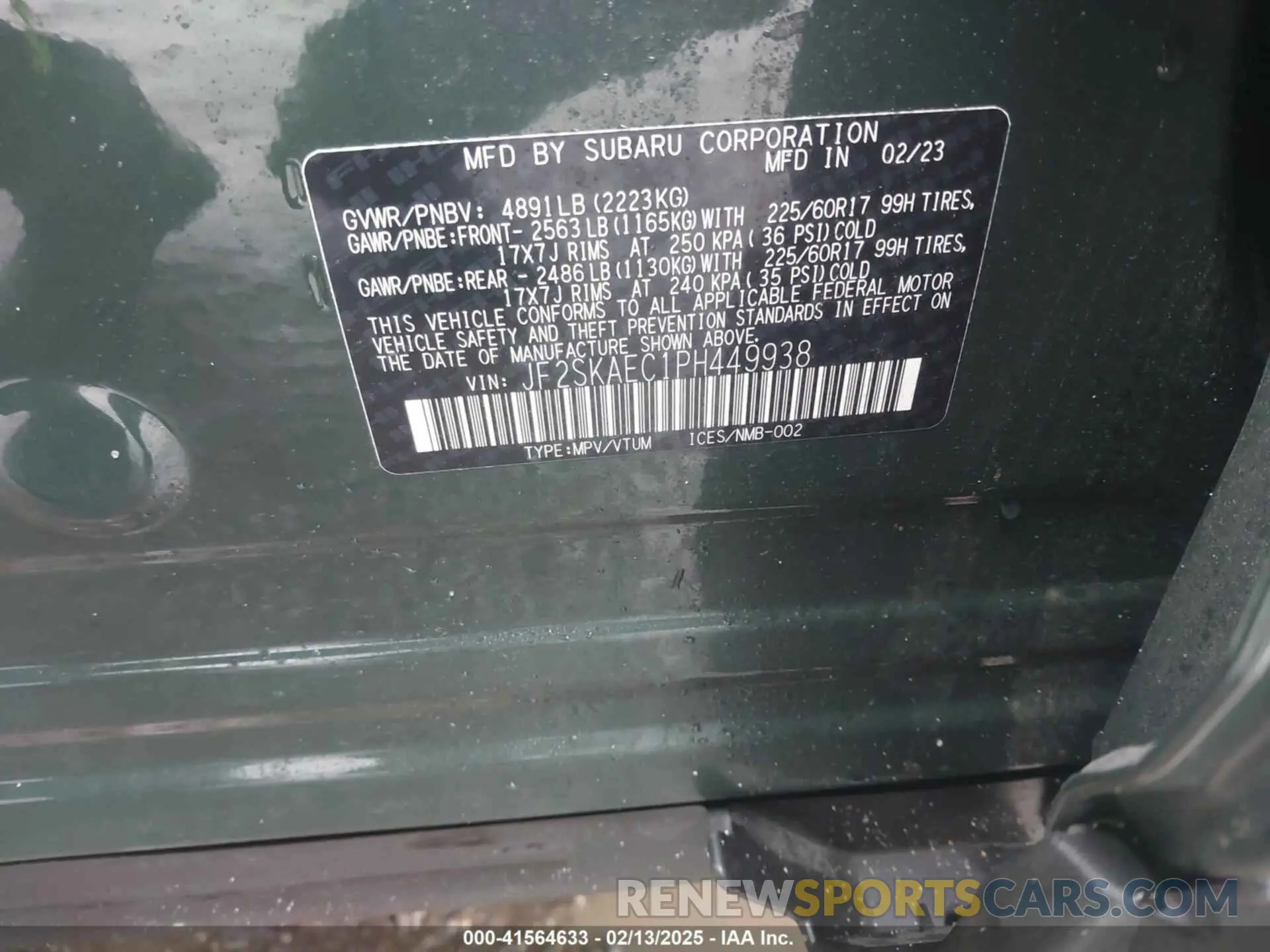 9 Фотография поврежденного автомобиля JF2SKAEC1PH449938 SUBARU FORESTER 2023