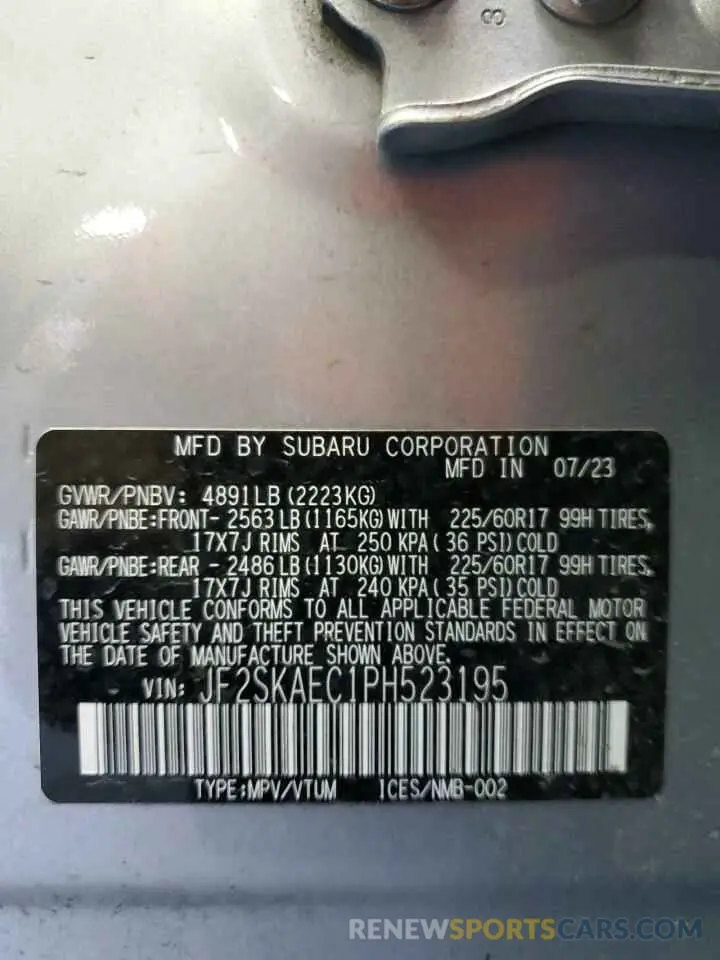 13 Фотография поврежденного автомобиля JF2SKAEC1PH523195 SUBARU FORESTER 2023