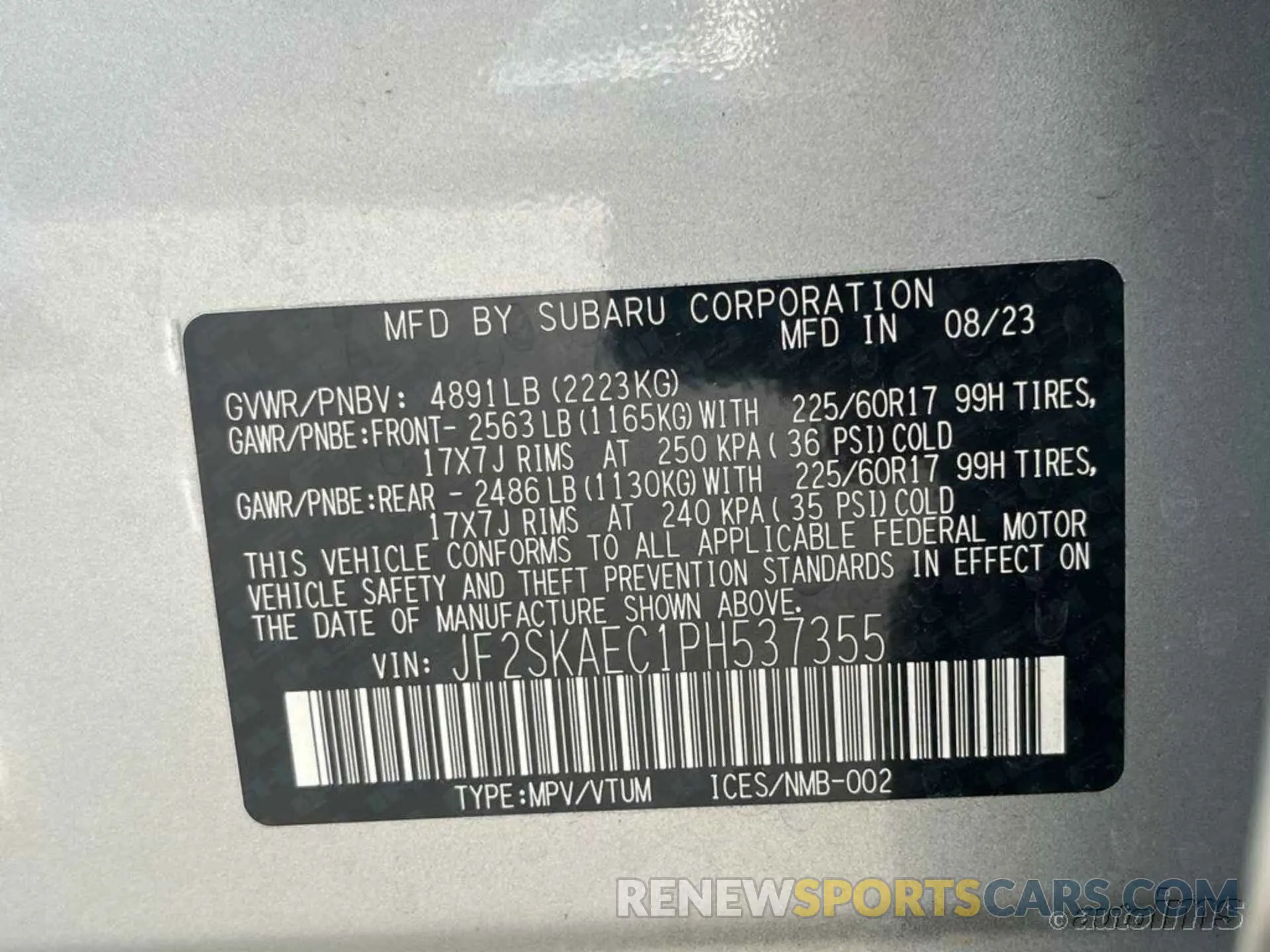 7 Фотография поврежденного автомобиля JF2SKAEC1PH537355 SUBARU FORESTER 2023