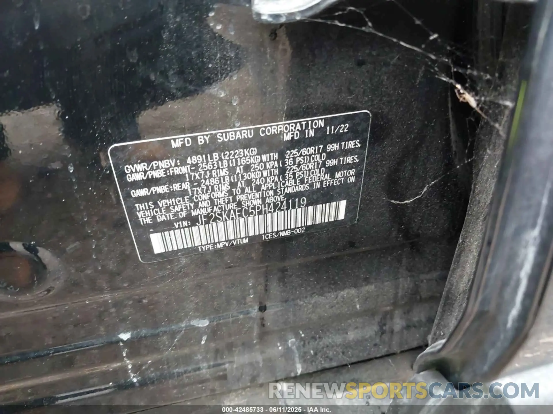 9 Photograph of a damaged car JF2SKAEC5PH424119 SUBARU FORESTER 2023