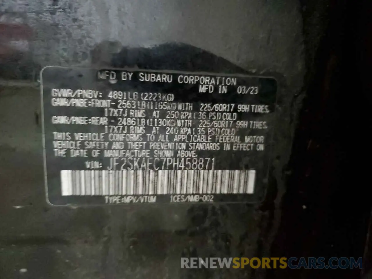 15 Photograph of a damaged car JF2SKAEC7PH458871 SUBARU FORESTER 2023