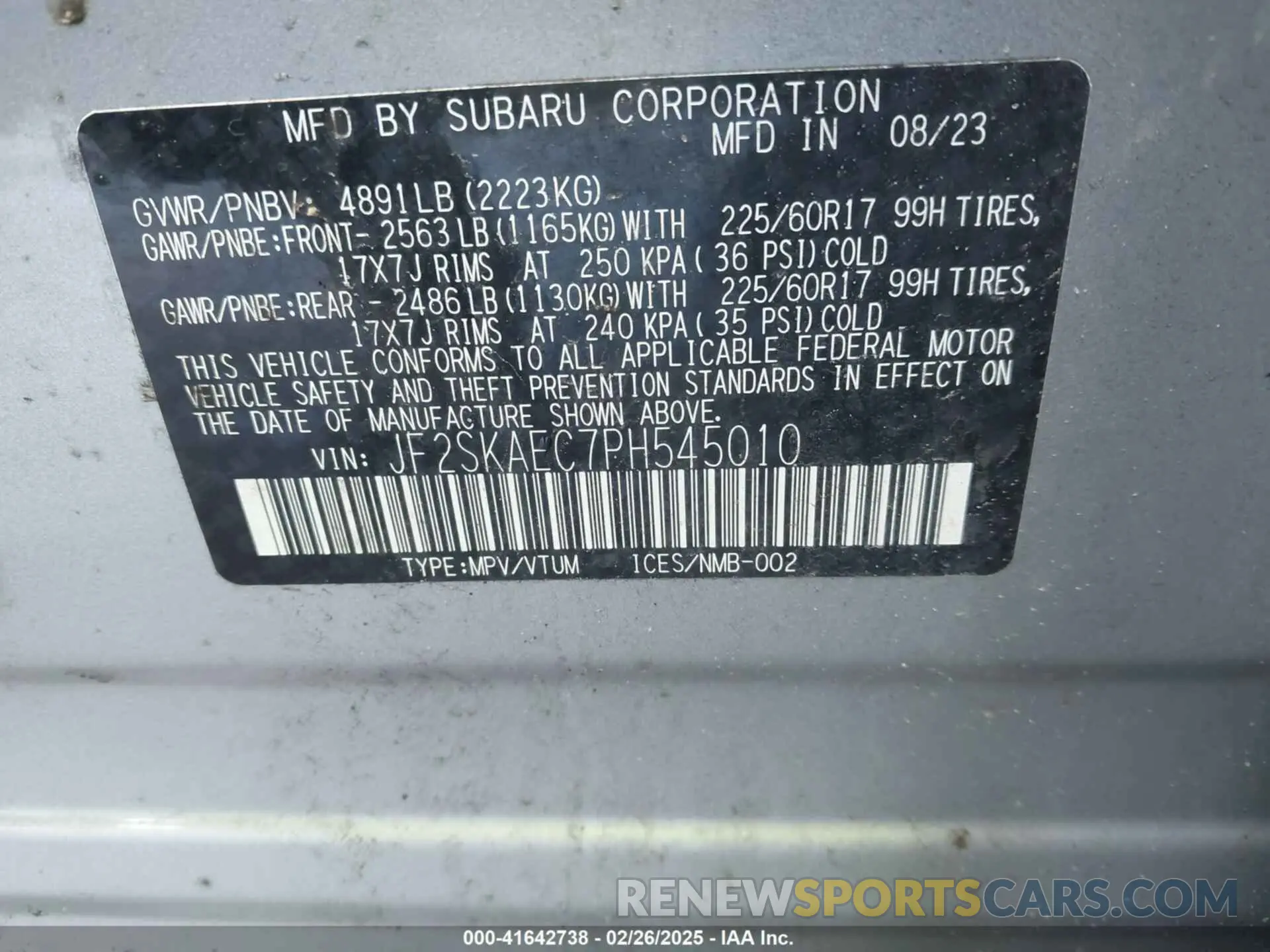 9 Photograph of a damaged car JF2SKAEC7PH545010 SUBARU FORESTER 2023