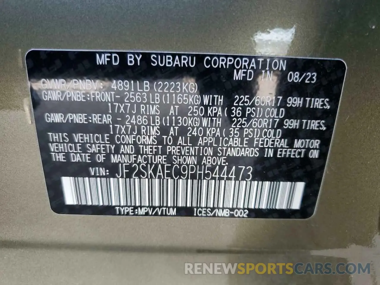 13 Photograph of a damaged car JF2SKAEC9PH544473 SUBARU FORESTER 2023