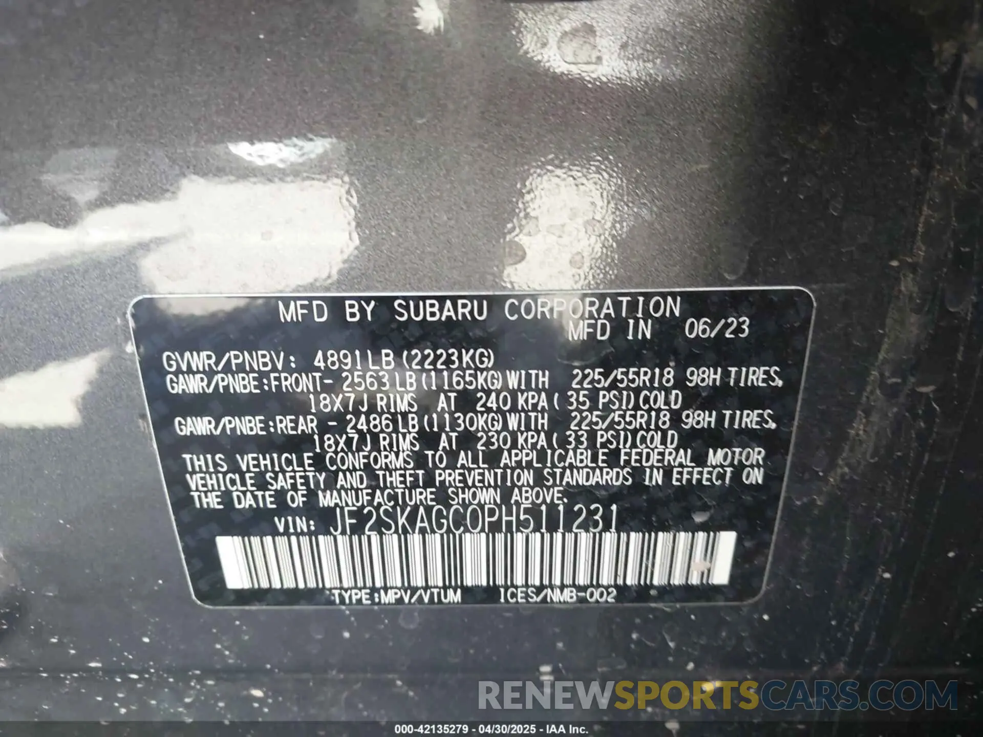 9 Photograph of a damaged car JF2SKAGC0PH511231 SUBARU FORESTER 2023