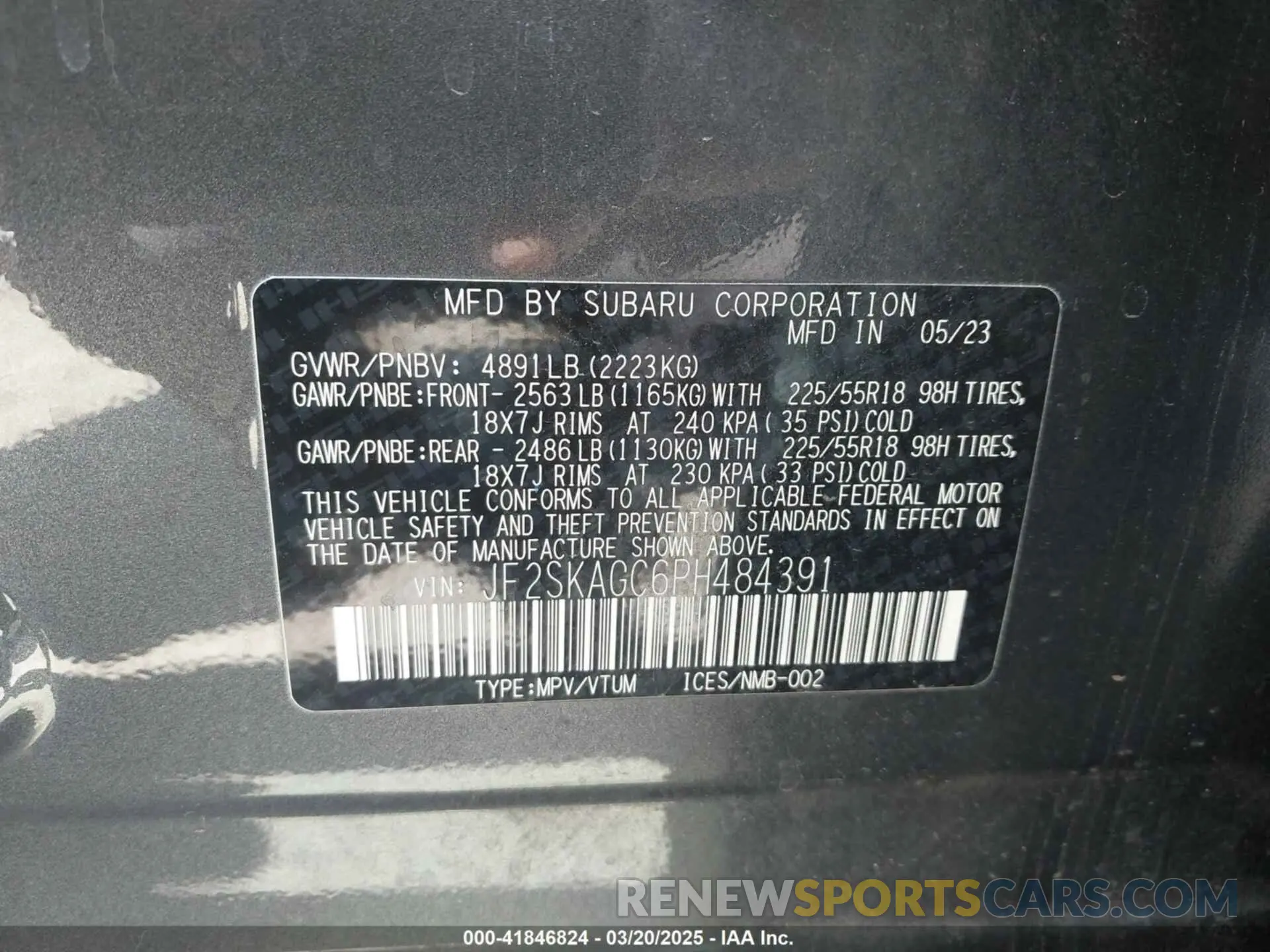 9 Photograph of a damaged car JF2SKAGC6PH484391 SUBARU FORESTER 2023