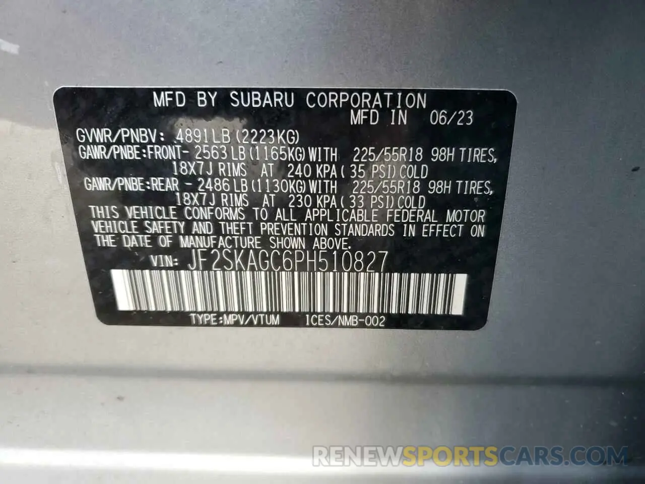 15 Photograph of a damaged car JF2SKAGC6PH510827 SUBARU FORESTER 2023