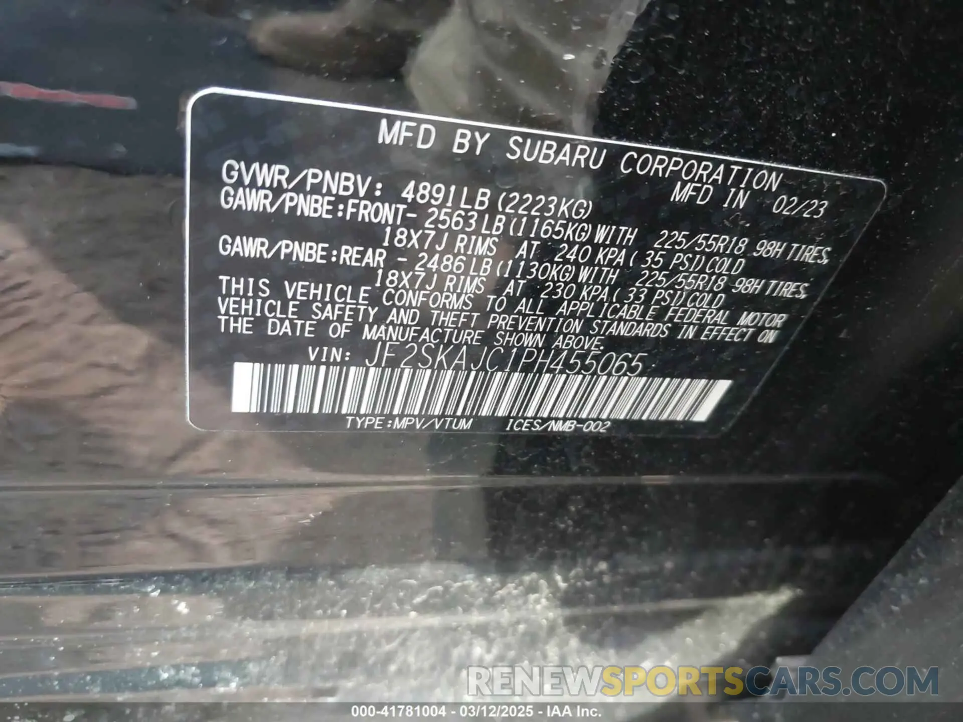 9 Photograph of a damaged car JF2SKAJC1PH455065 SUBARU FORESTER 2023