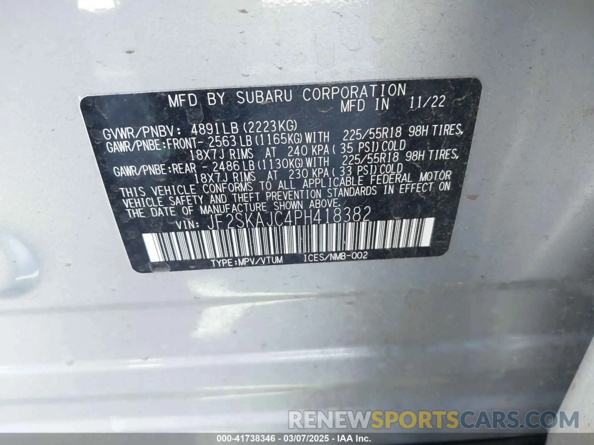 9 Photograph of a damaged car JF2SKAJC4PH418382 SUBARU FORESTER 2023