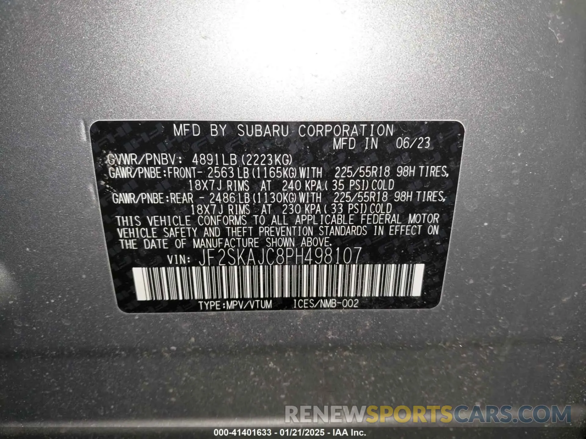 9 Фотография поврежденного автомобиля JF2SKAJC8PH498107 SUBARU FORESTER 2023