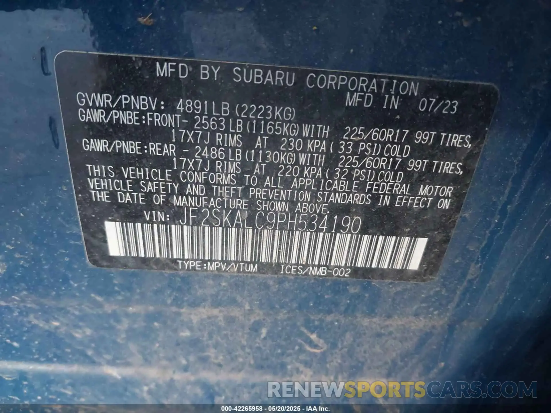 9 Photograph of a damaged car JF2SKALC9PH534190 SUBARU FORESTER 2023