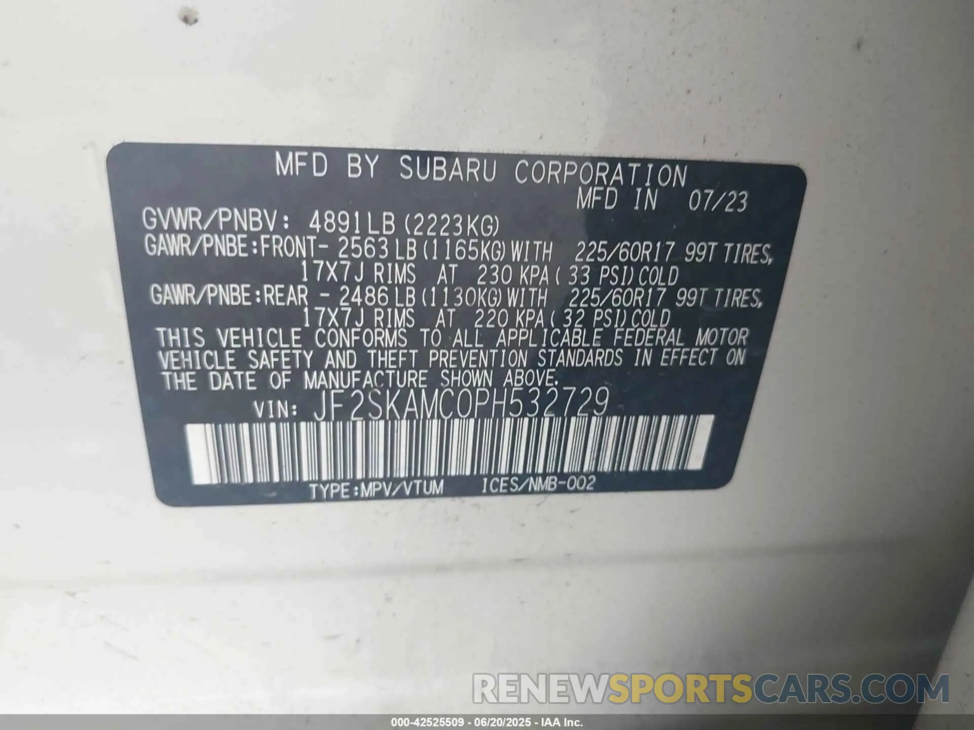 9 Фотография поврежденного автомобиля JF2SKAMC0PH532729 SUBARU FORESTER 2023