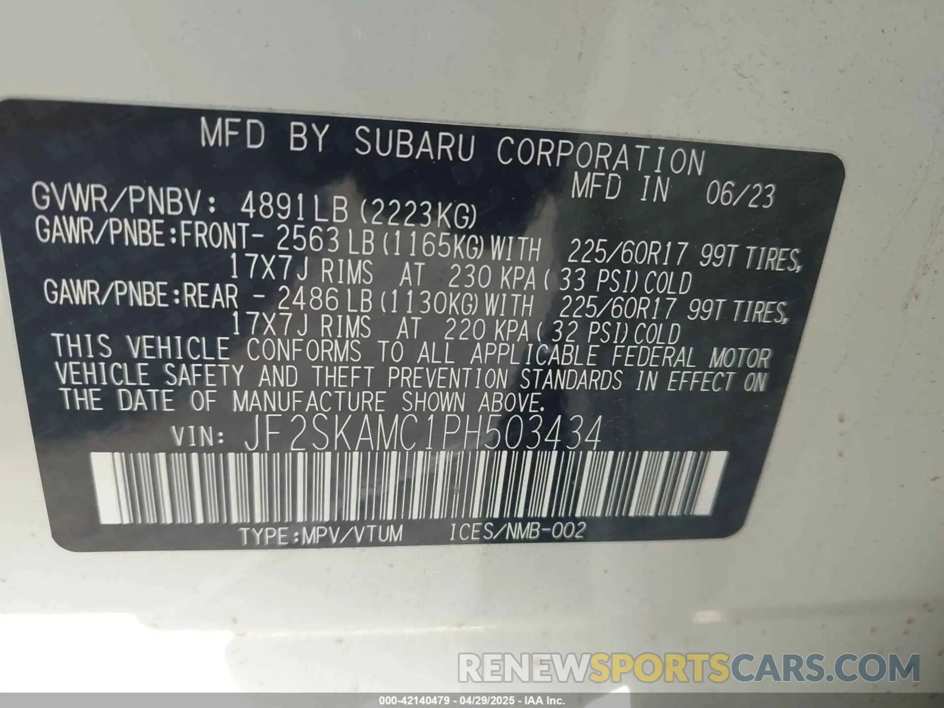 9 Photograph of a damaged car JF2SKAMC1PH503434 SUBARU FORESTER 2023