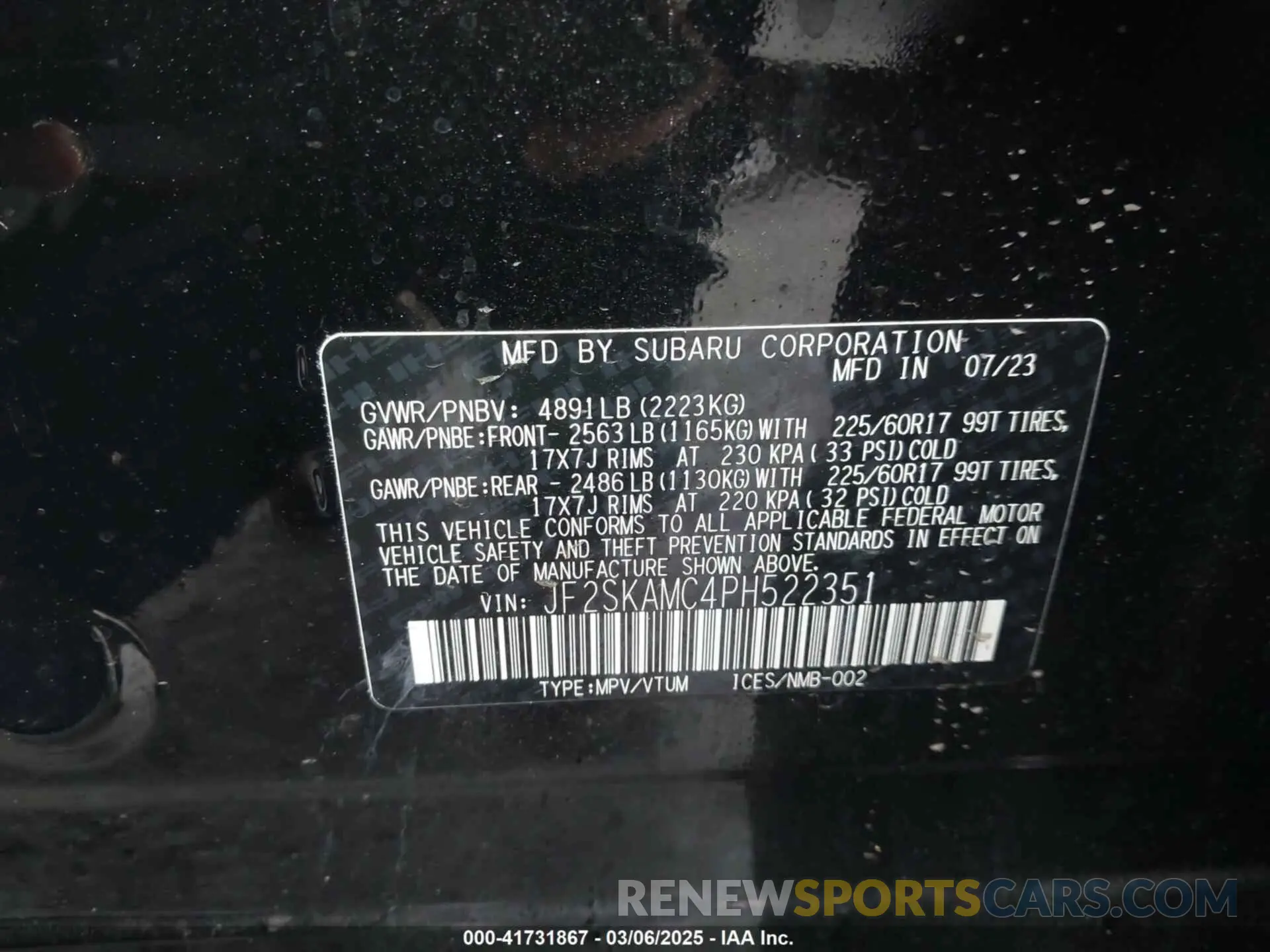 9 Фотография поврежденного автомобиля JF2SKAMC4PH522351 SUBARU FORESTER 2023