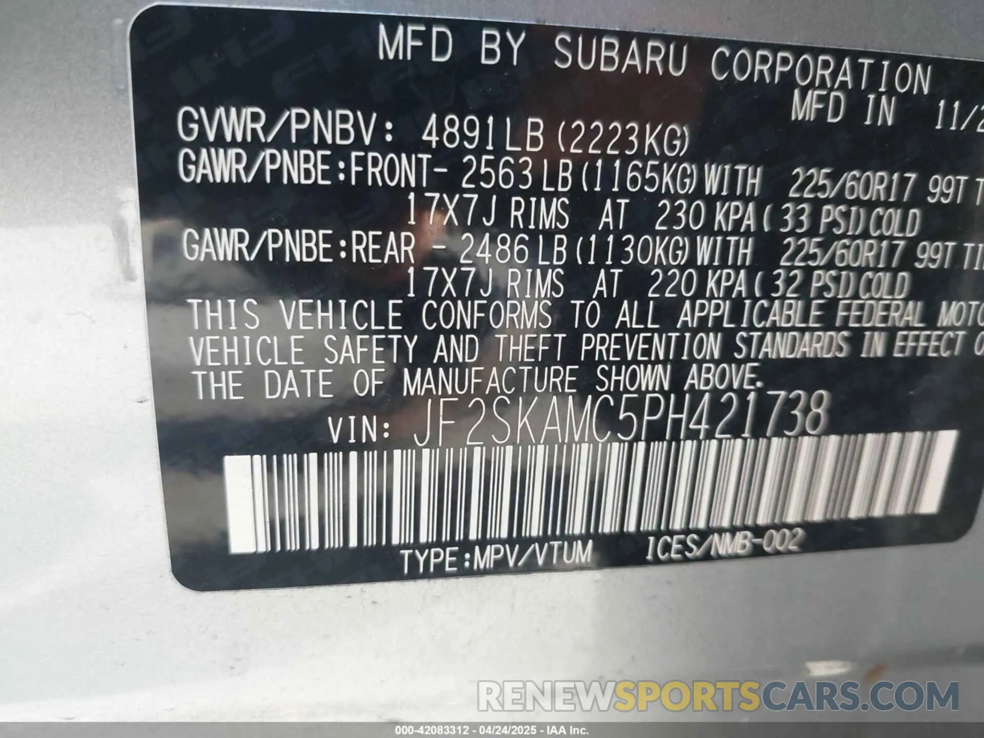 9 Фотография поврежденного автомобиля JF2SKAMC5PH421738 SUBARU FORESTER 2023