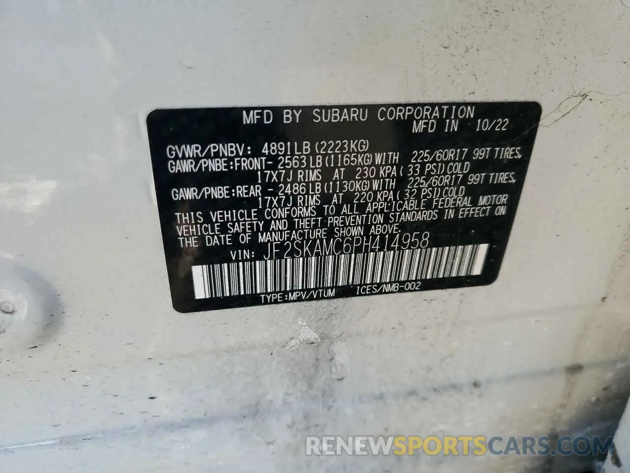 15 Photograph of a damaged car JF2SKAMC6PH414958 SUBARU FORESTER 2023