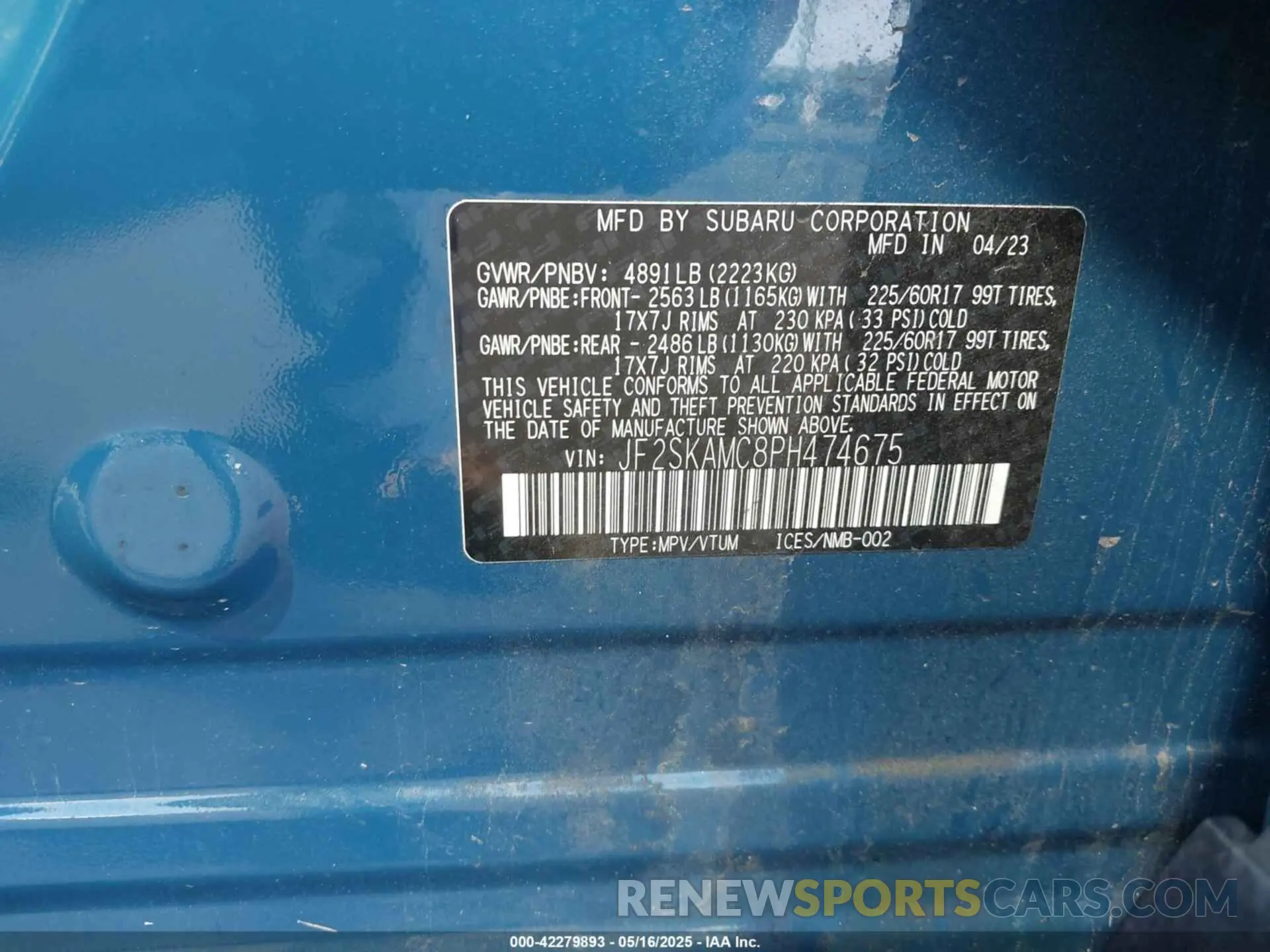 9 Фотография поврежденного автомобиля JF2SKAMC8PH474675 SUBARU FORESTER 2023