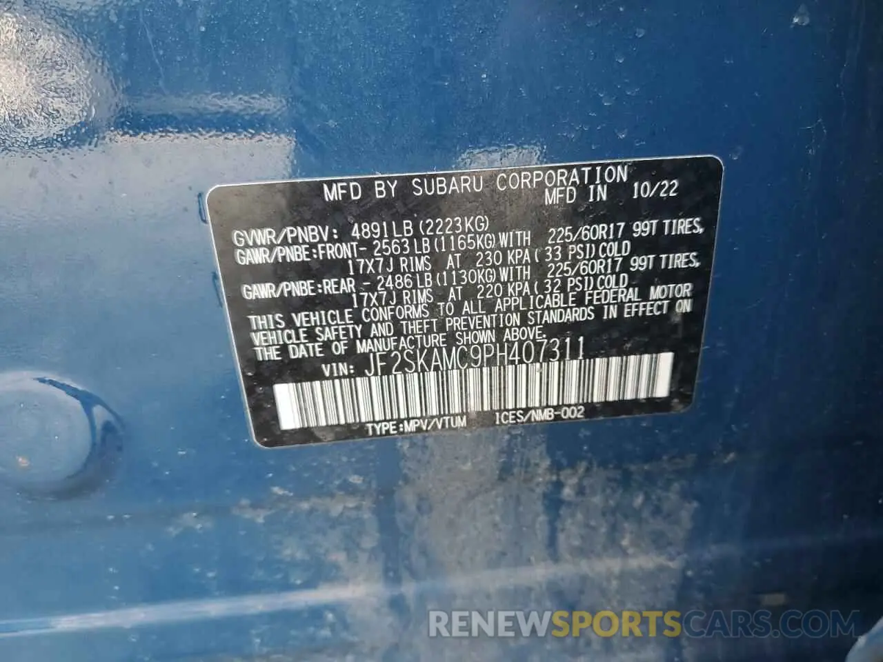 13 Photograph of a damaged car JF2SKAMC9PH407311 SUBARU FORESTER 2023