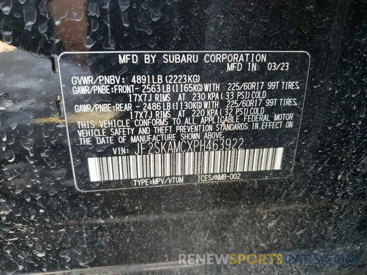 15 Фотография поврежденного автомобиля JF2SKAMCXPH463922 SUBARU FORESTER 2023