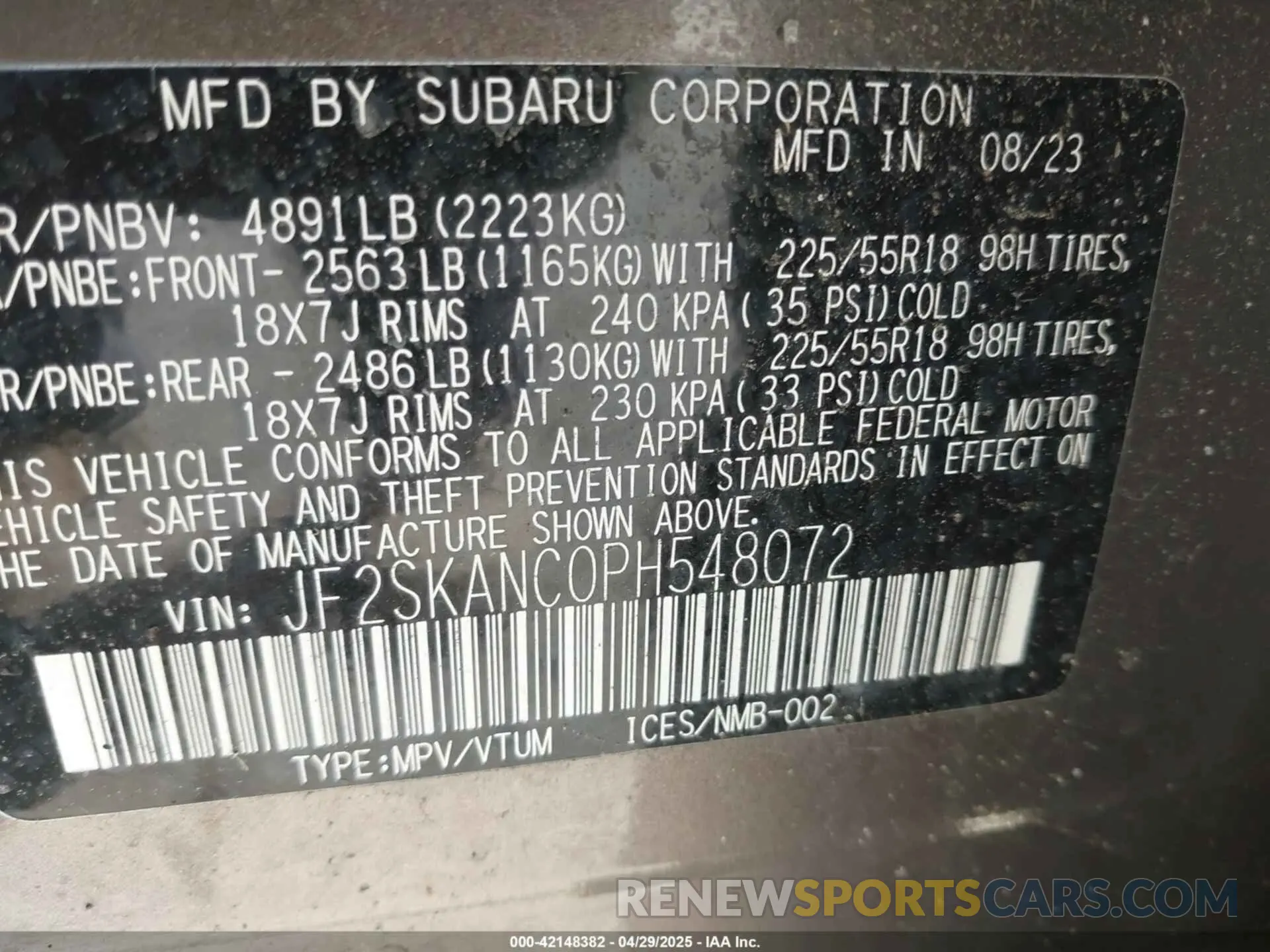 9 Photograph of a damaged car JF2SKANC0PH548072 SUBARU FORESTER 2023