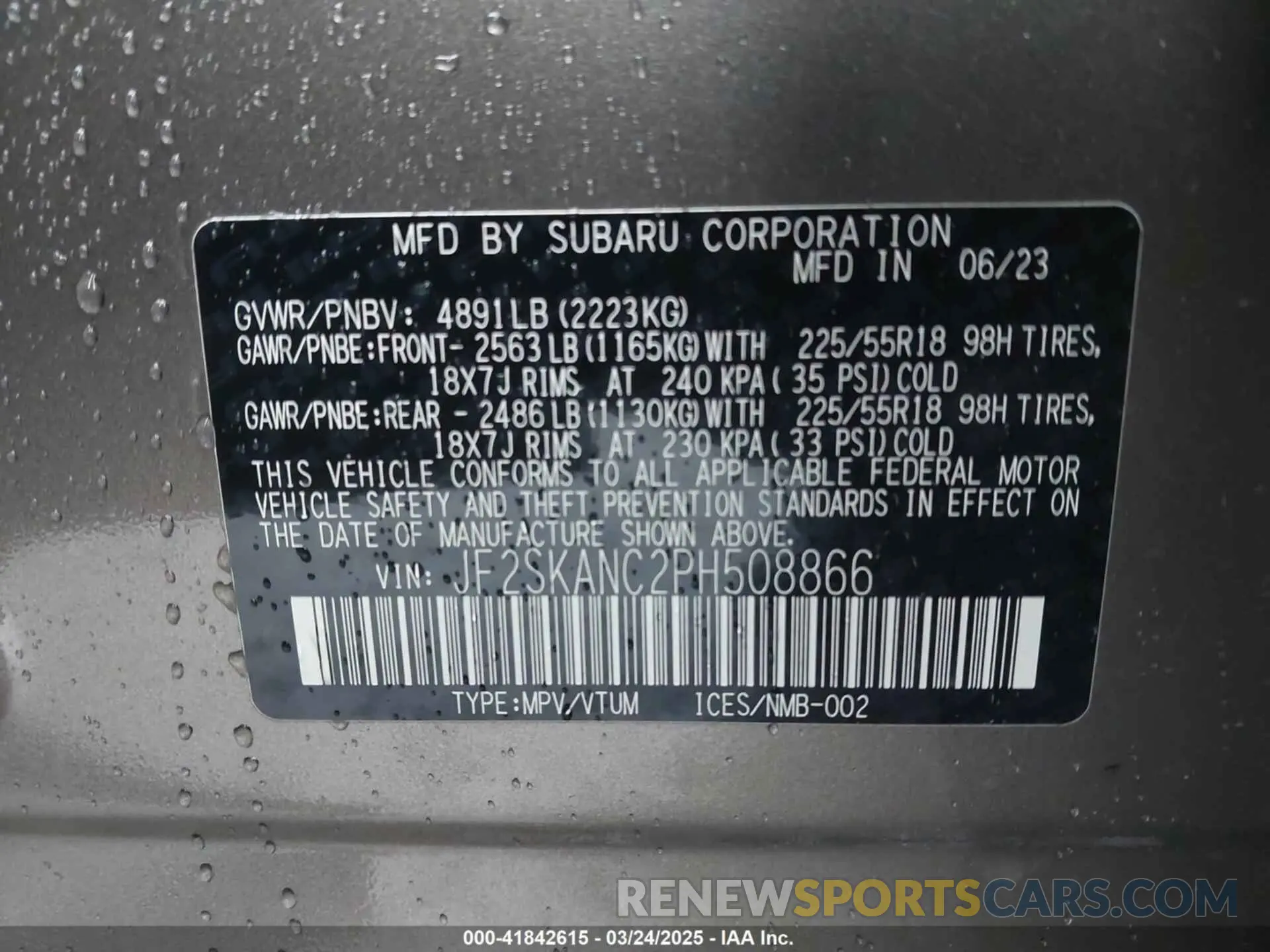 9 Photograph of a damaged car JF2SKANC2PH508866 SUBARU FORESTER 2023